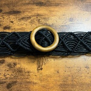 BOHO REVIVAL,VINTAGE Style WOMEN'S Black Belt w/Wood 2 3/4" Buckle, D13